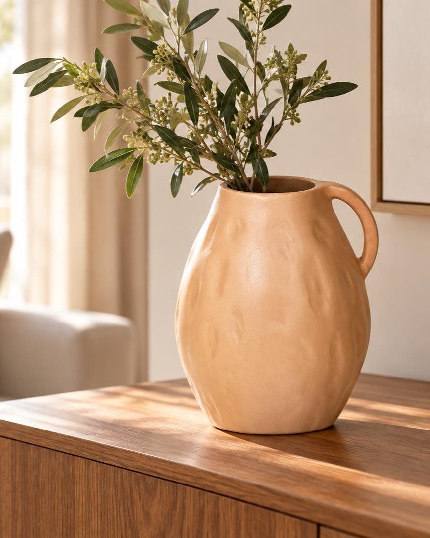 Dekorativ vase KULIM 40 cm Keramikk Mørk beige