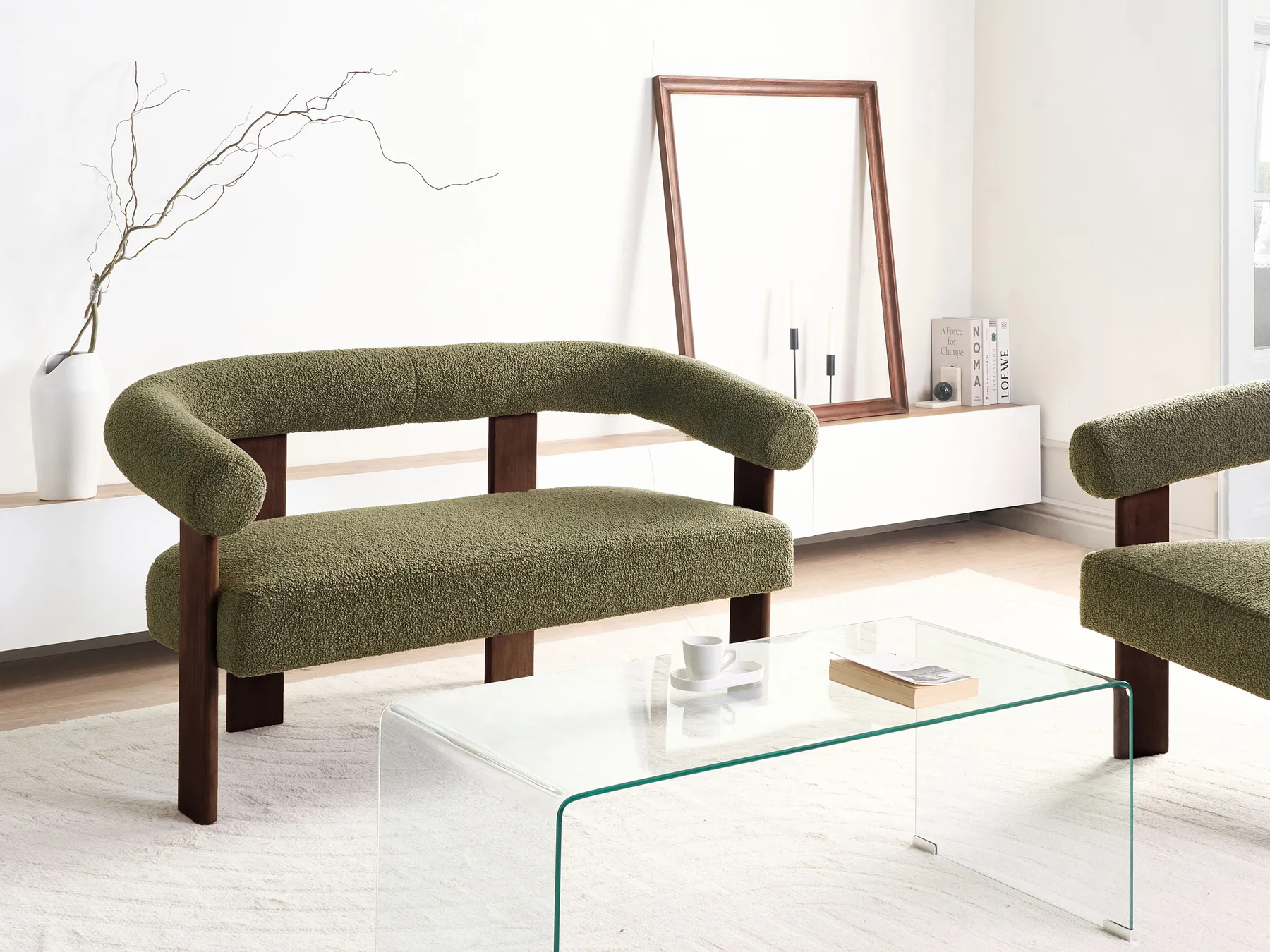 Soffa 2-sits ILBRO Bouclé Grön/ Mörkbrun_984820
