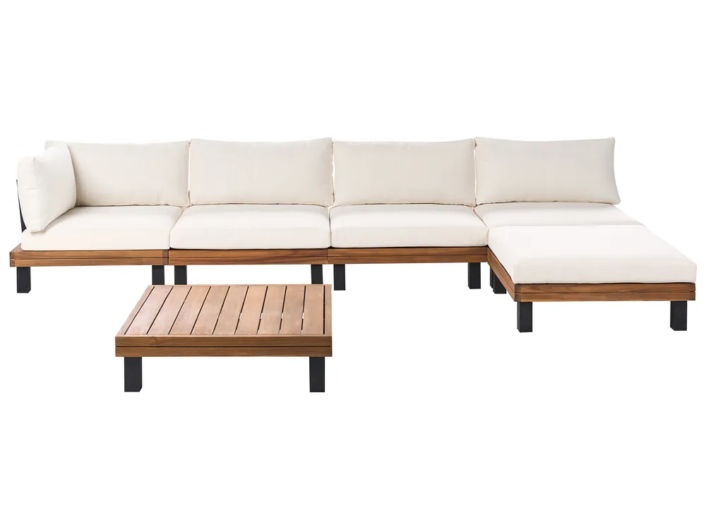 Garden Corner Sofa with Table 5 Seater FRAZZANO Certified Acacia Wood Off-White
