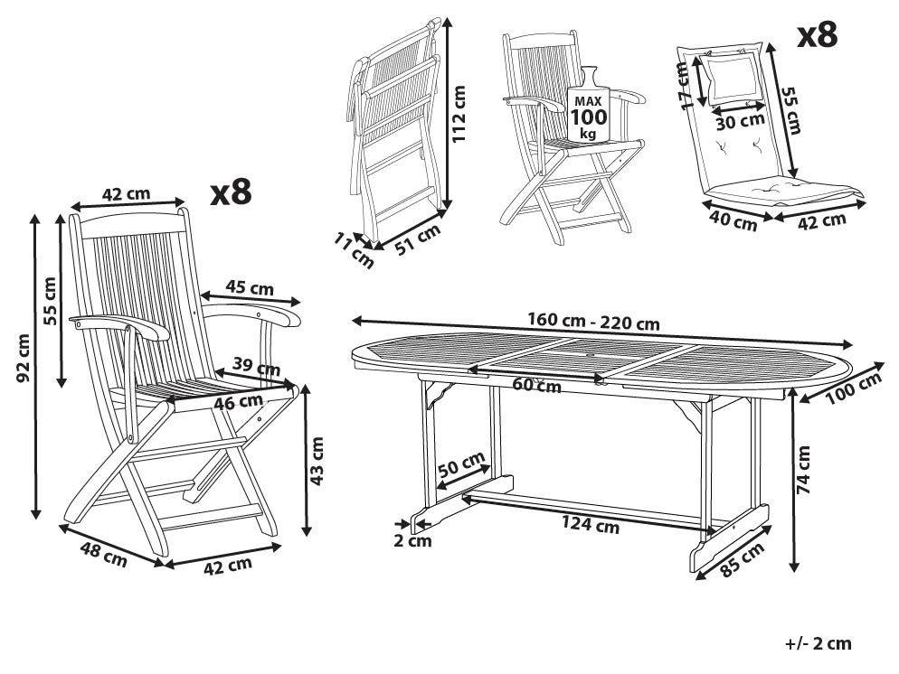 Garden Dining Set 8 Seater MAUI PREMIUM Acacia Wood Blue_1070661