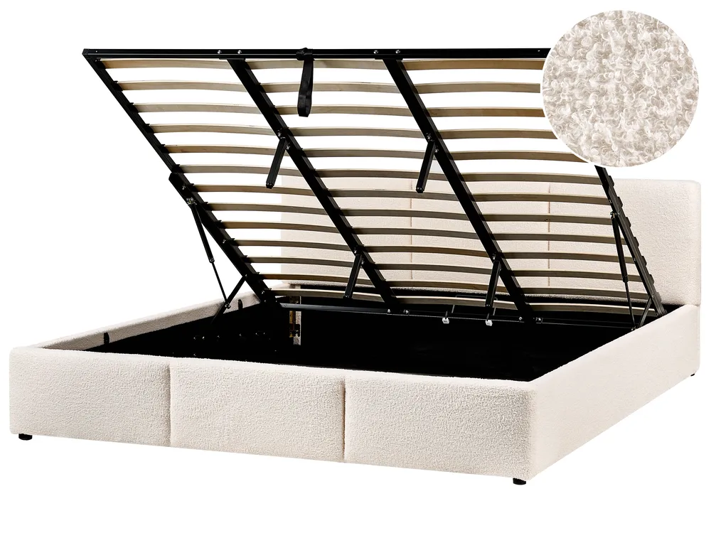 Boucle Ottoman Bed Off White BOUSSE Various Sizes
