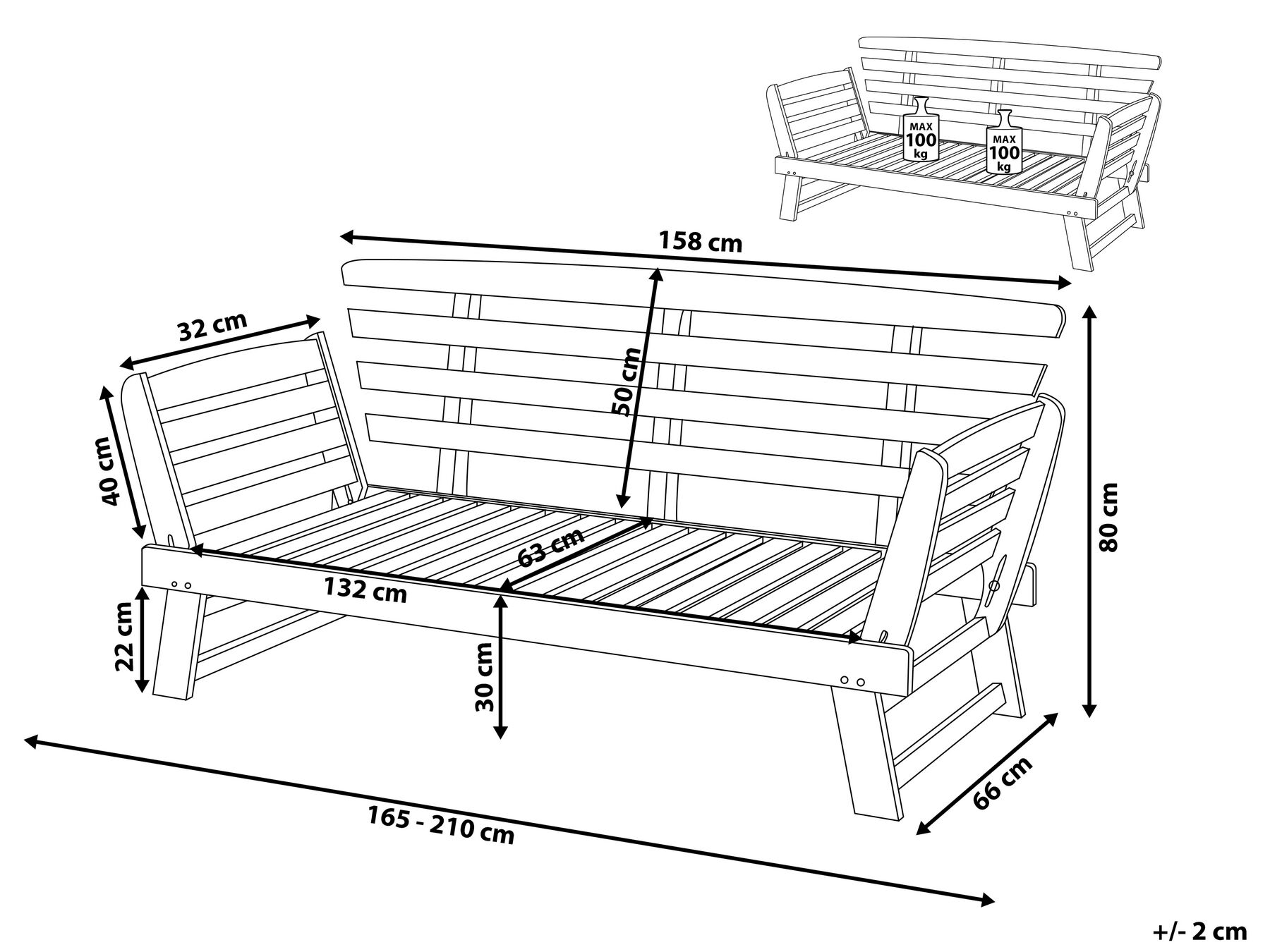 Garden Bench with Cushion PORTICI 210 cm Eucalyptus Wood Light Brown/ Taupe_735682