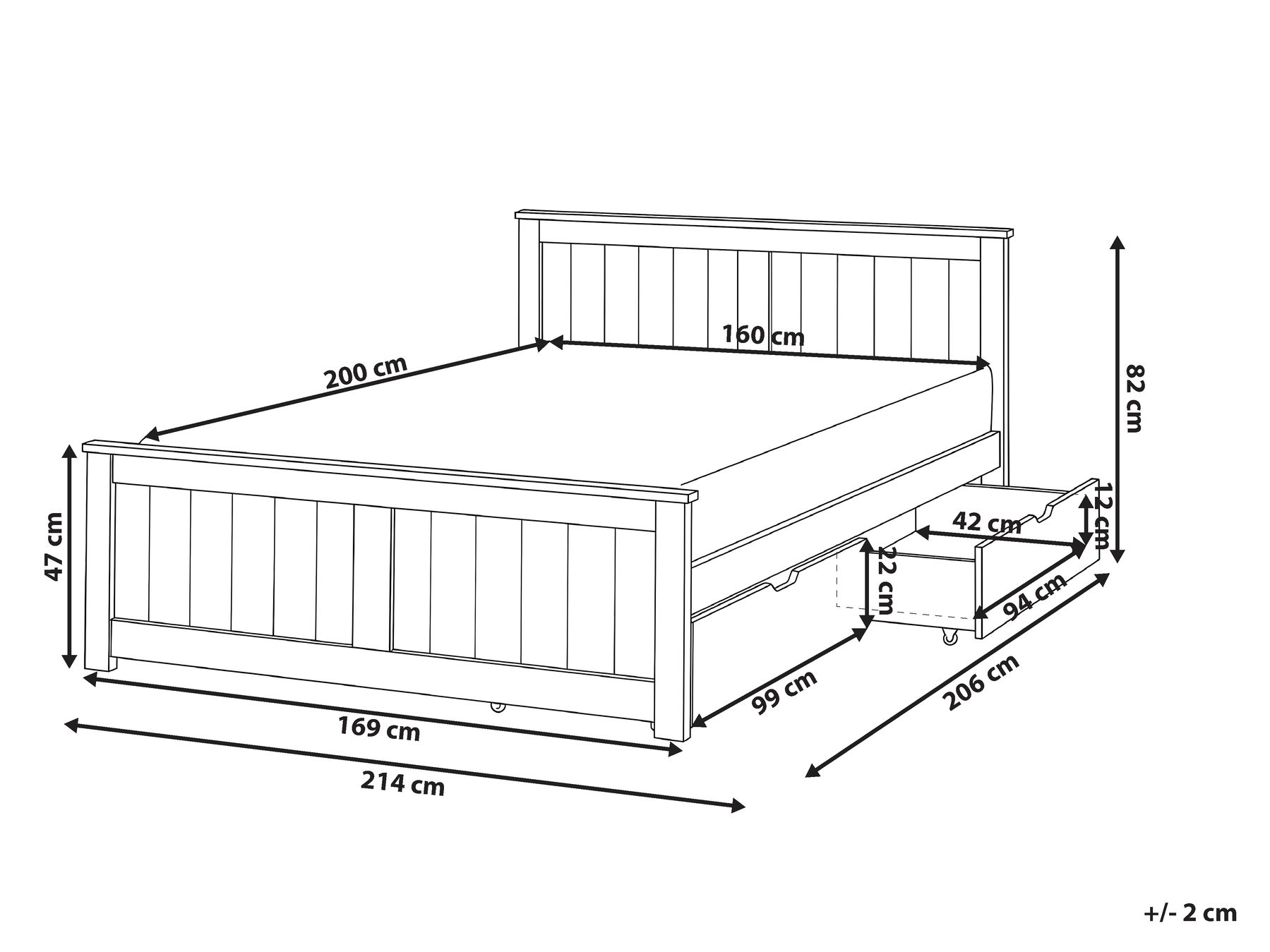 Bed with 2 Drawers SABRAN Pine Wood White 160 x 200 cm (EU King Size)_1061299