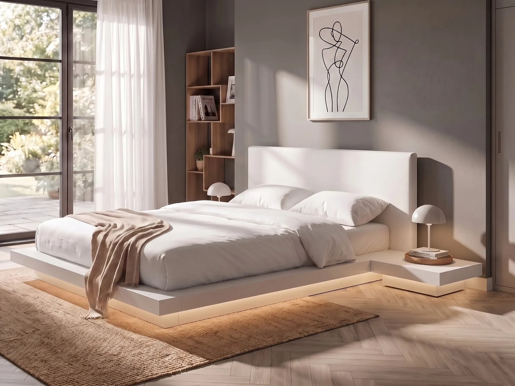 Bed with LED Faux Leather ZEN 160 x 200 cm (EU King Size) White_938347