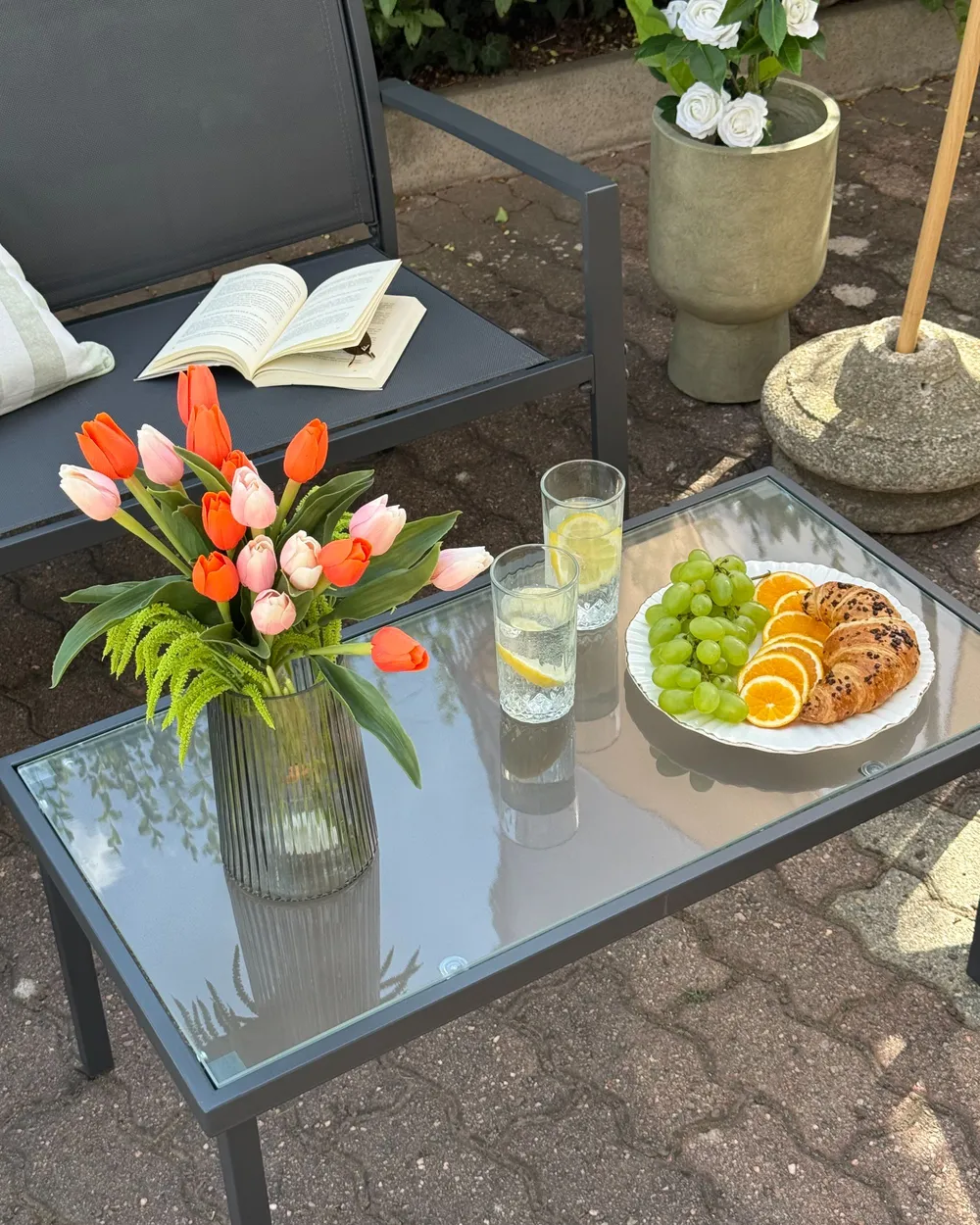 Garden Lounge Set with Table 4 Seater TAVOLETO Metal Dark Grey_1146793