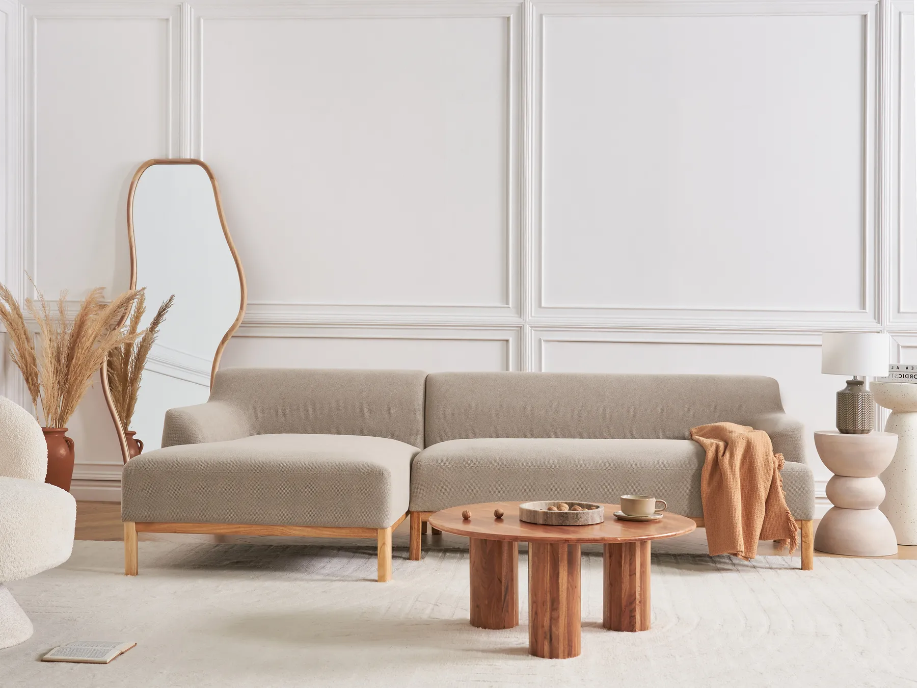 Corner Sofa 3 Seater SOSJO Fabric Taupe Right Hand_941213