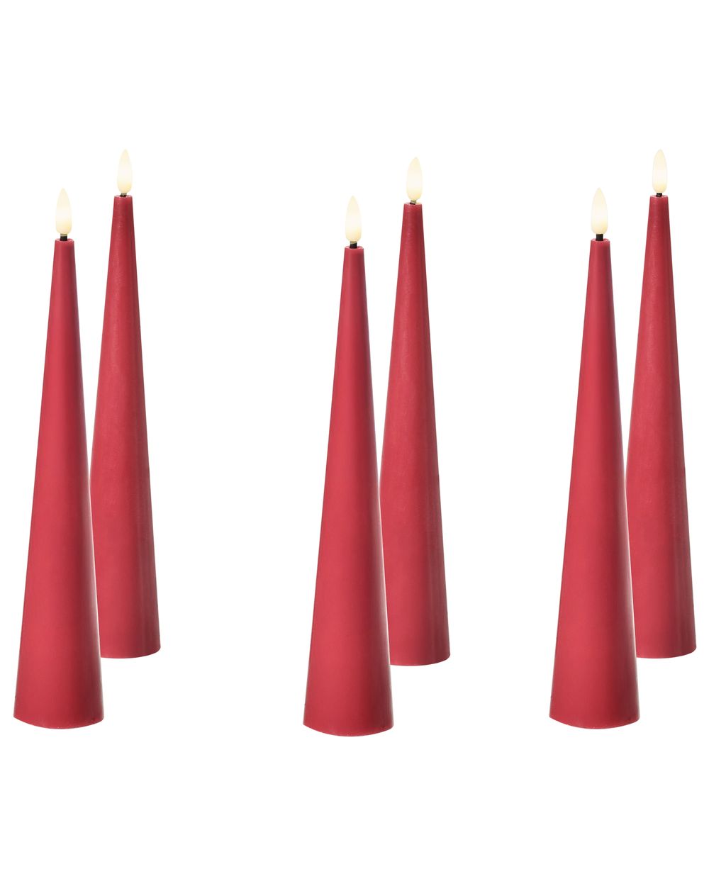 Sett med 6 LED-stearinlys AURUM 28 cm Rød