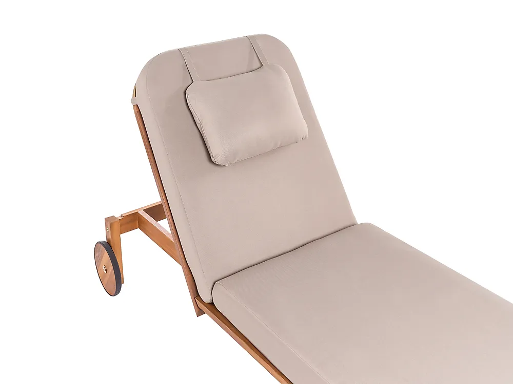 Sun Lounger with Cushion LATERZA  Reclining Certified Acacia Wood Taupe_1165877
