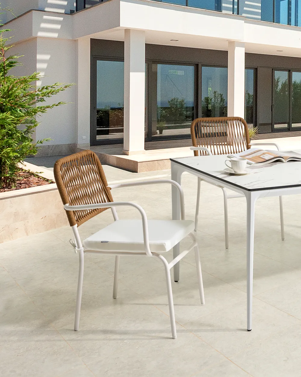 Set of 4 Garden Chairs with Cushions TACENO Metal White_1007758