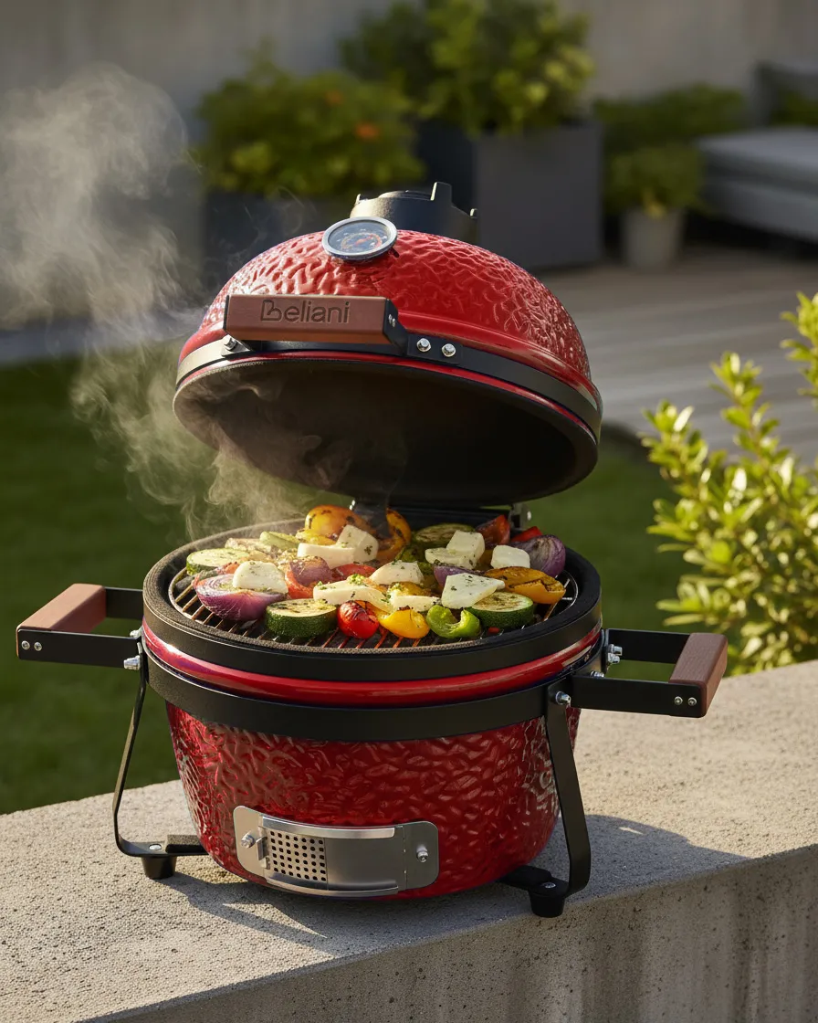 Mini Charcoal BBQ Grill KAMADO Ceramic Red_1007512
