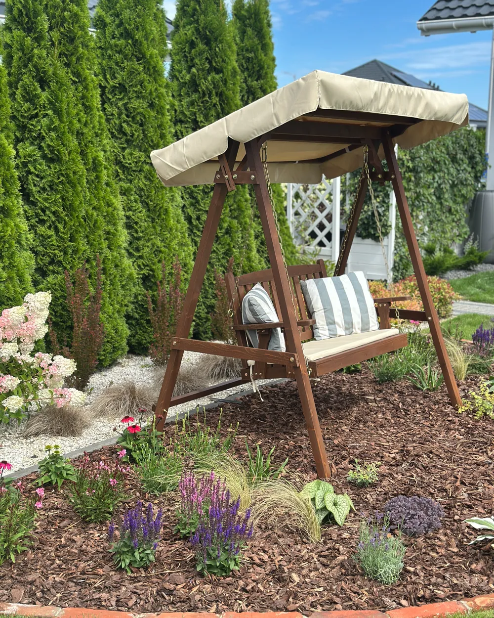 Patio Swing CAVIOLA Spruce Wood Dark Brown_1012499