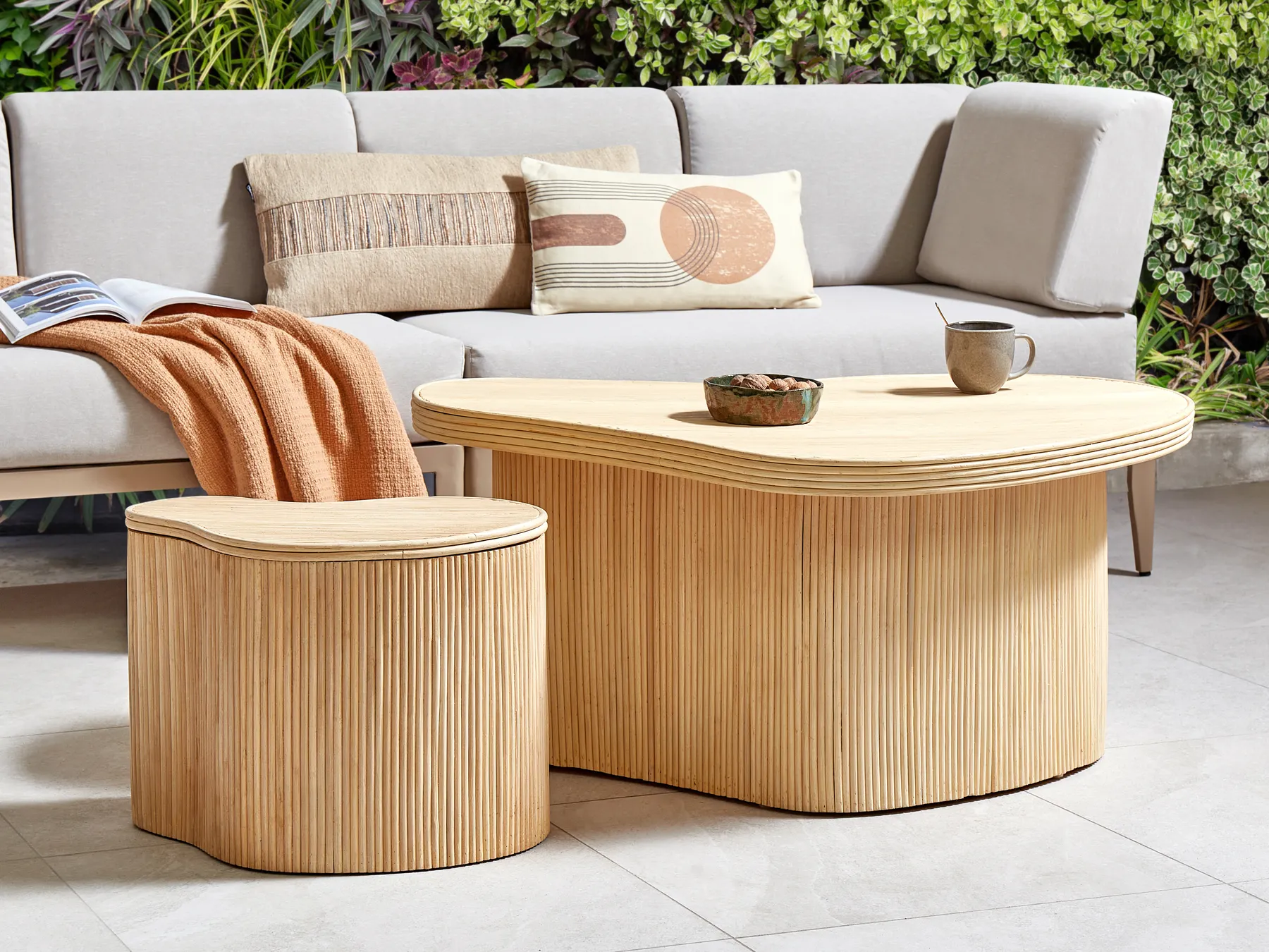 Set of 2 Coffee Tables SALANTI with Storage Rattan Natural_926353
