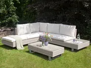 Trädgårdshörnsoffa med bord 5-sits LANCIANO Konstrotting Off-White Högervänd_930928