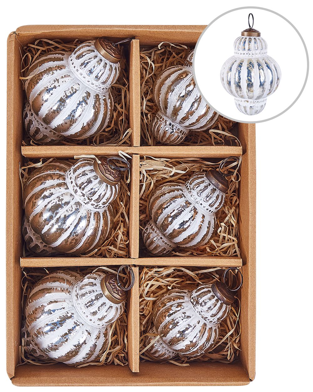 Set of 6 Baubles CREMEUX Glass Silver