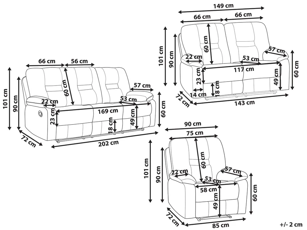 Soffgrupp med elektrisk reclinerfunktion 6-sits BERGEN med USB-port Sammet Ljusbeige_1064765