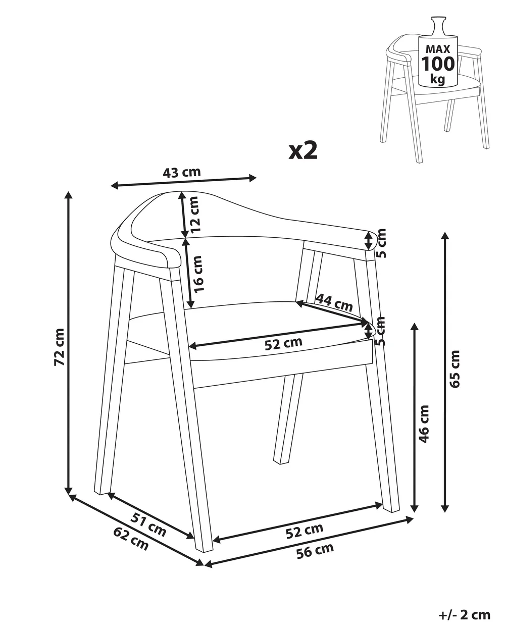 Set med 2 matstolar ONECO Trä Brun/ Grön_1085091