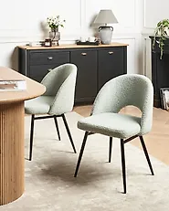 Set med 2 matstolar ONAGA Bouclé Ljusgrön_1175658