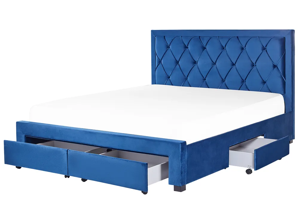 Bed with Storage Drawers LIEVIN Velvet Navy Blue 180 x 200 cm (EU Super King)