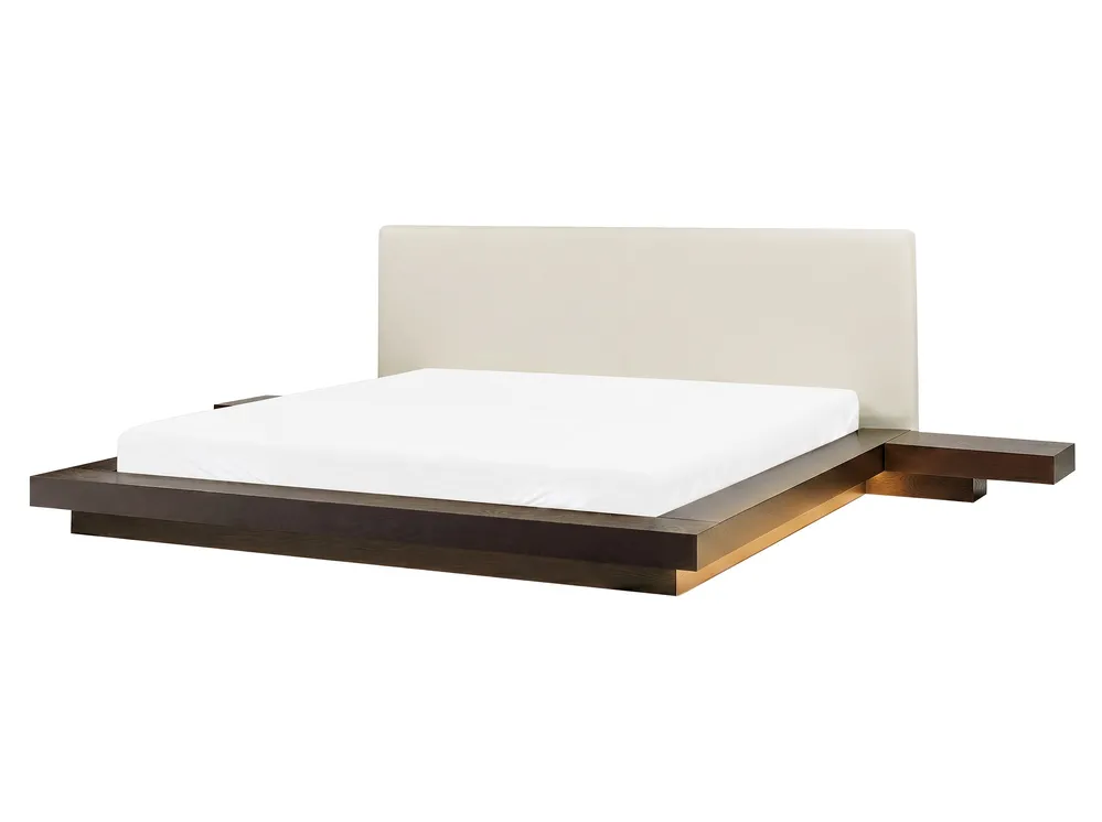 Sänky LED-valolla Keinonahka ZEN 160 x 200 cm Tumma saarniviilu