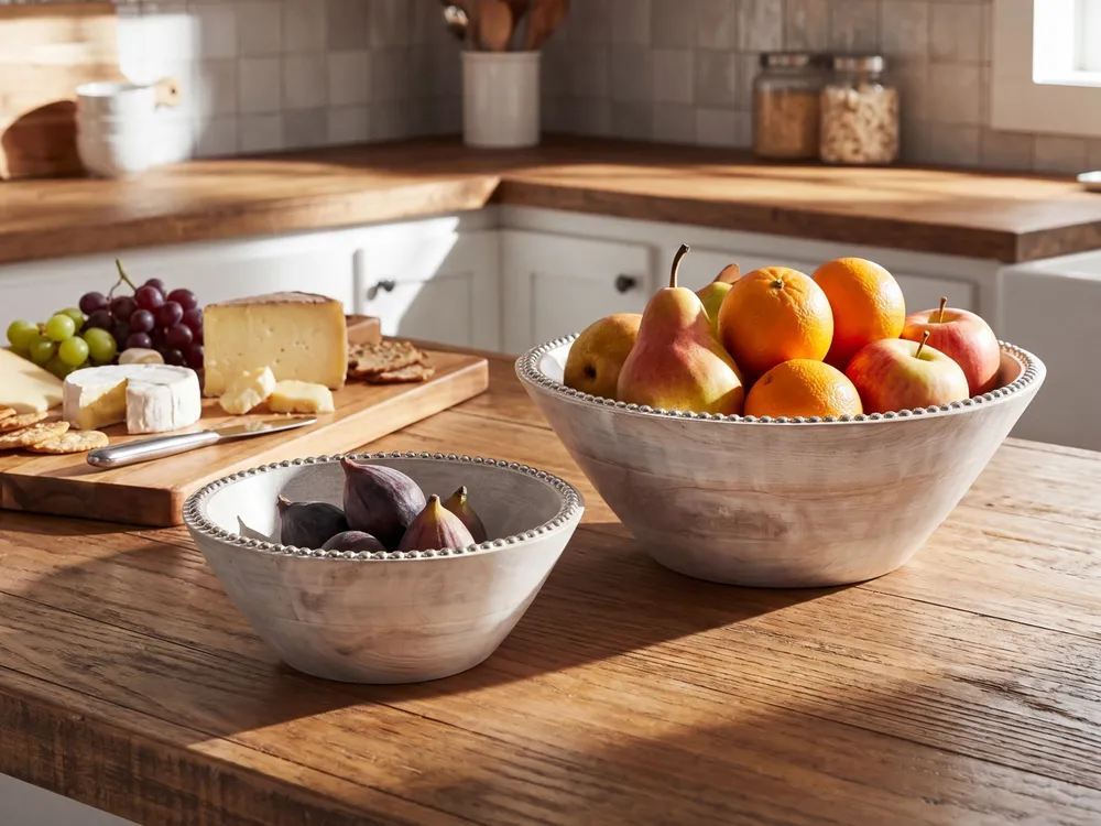 Set of 2 Bowls LUXOR Mango Wood Light Brown
