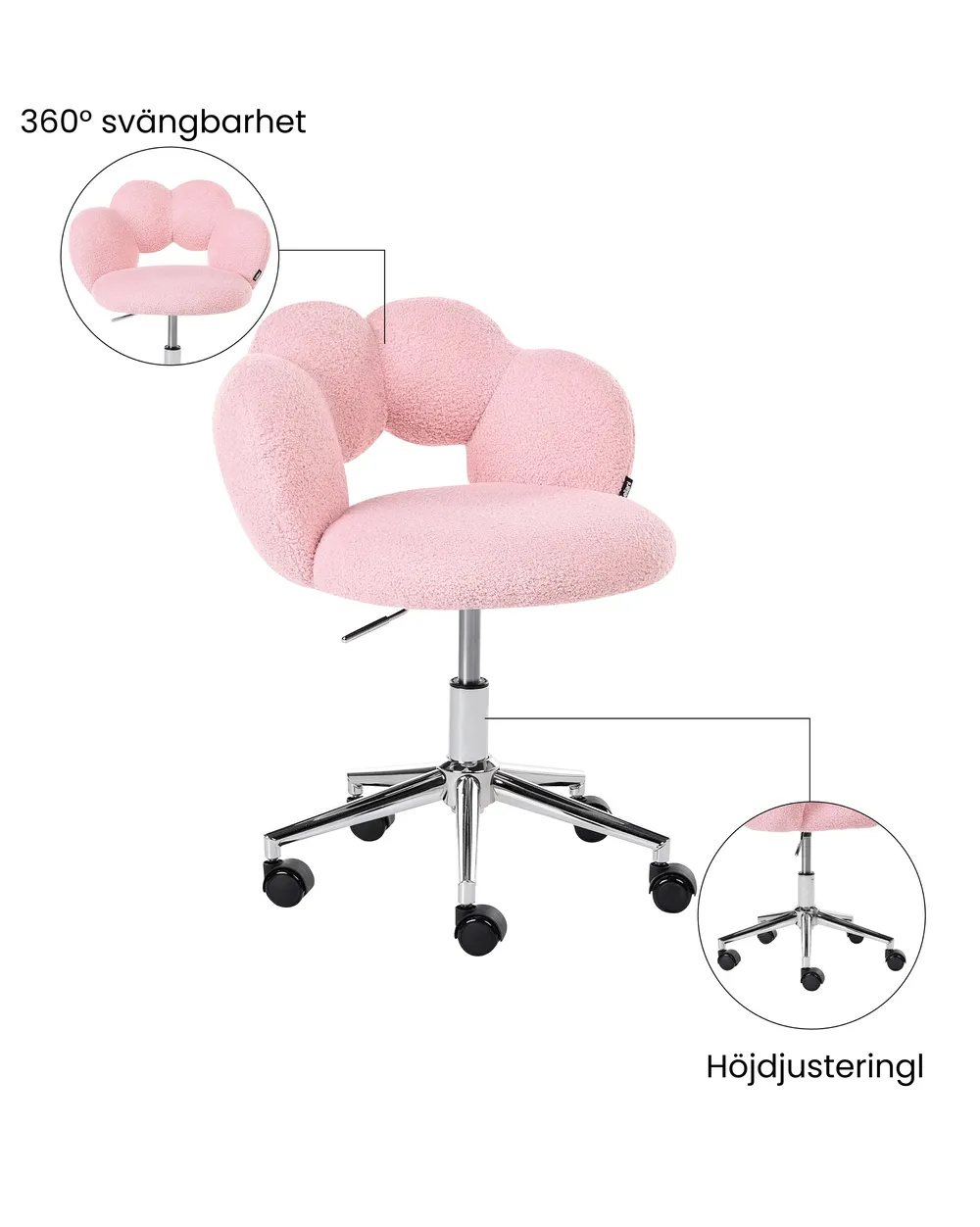 Skrivbordsstol WHIZZY Bouclé Rosa_1065427