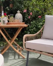 Bistro Set with Cushions LAURETO PE Rattan Natural_976522