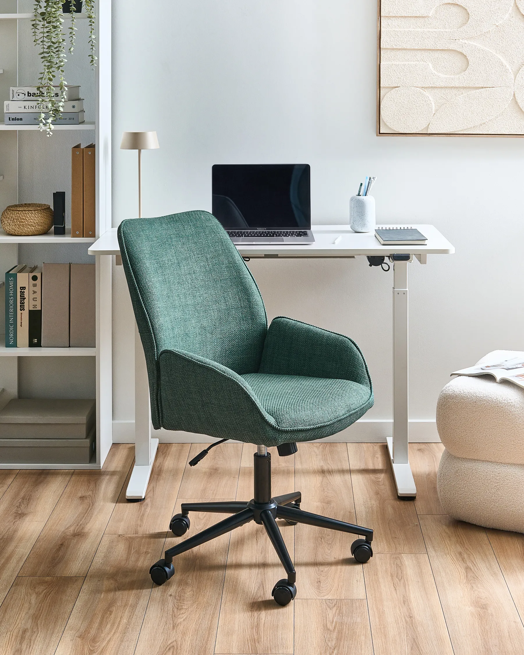 Office Chair CASTILE Faux Linen Dark Green_1072518