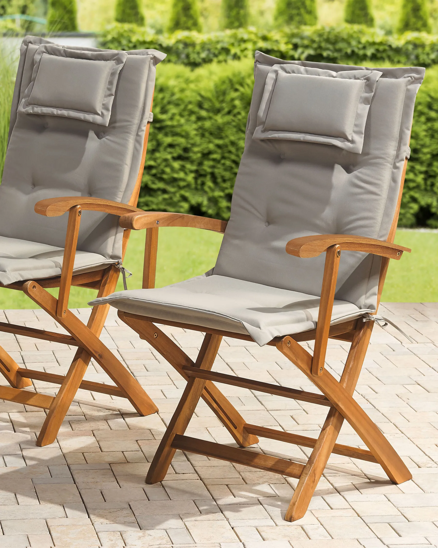 Set of 2 Garden Chairs with Cushions MAUI Acacia Wood Grey_755739