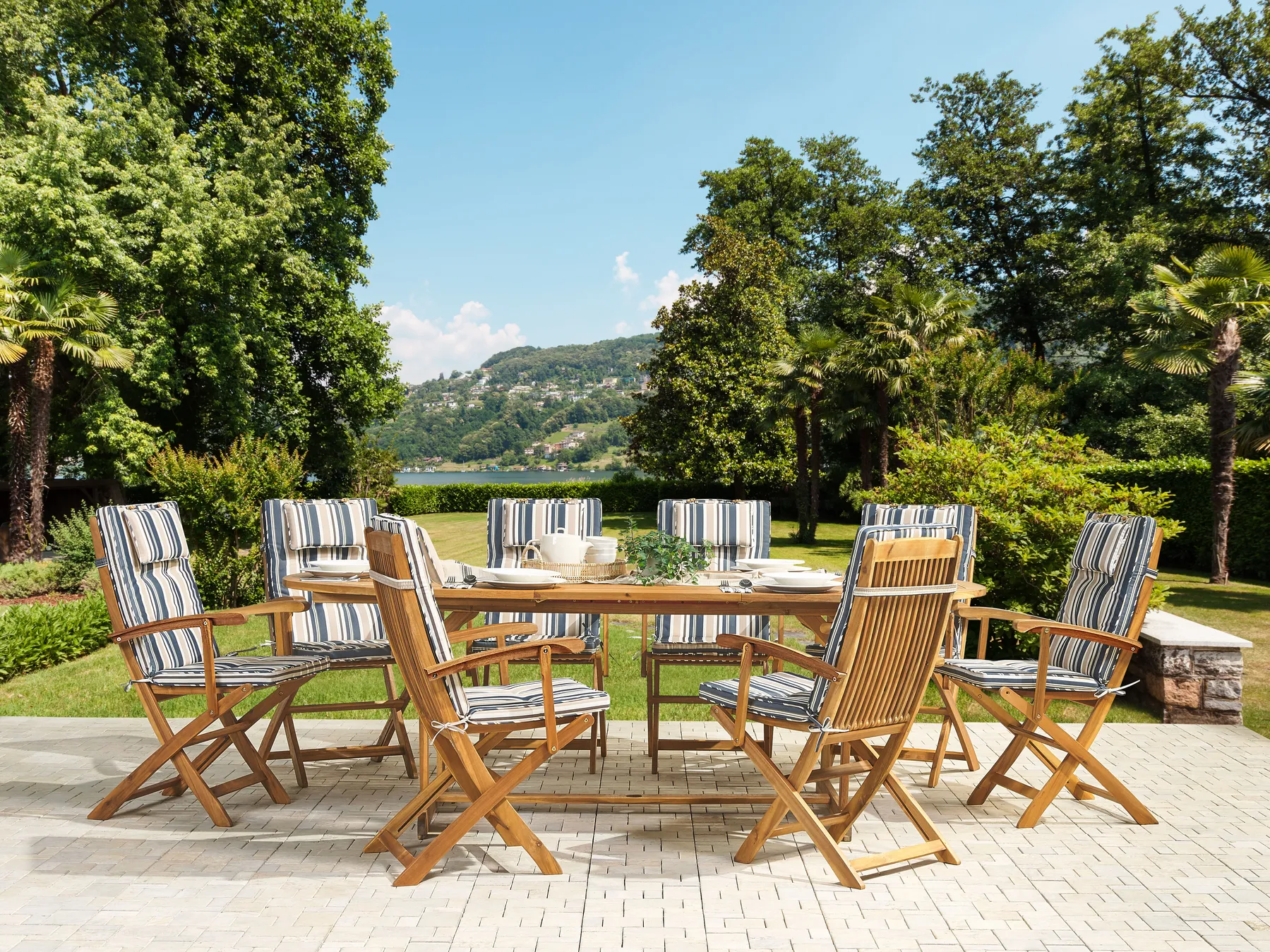 Garden Dining Set 8 Seater MAUI with Cushions Acacia Wood Multicolour_743946
