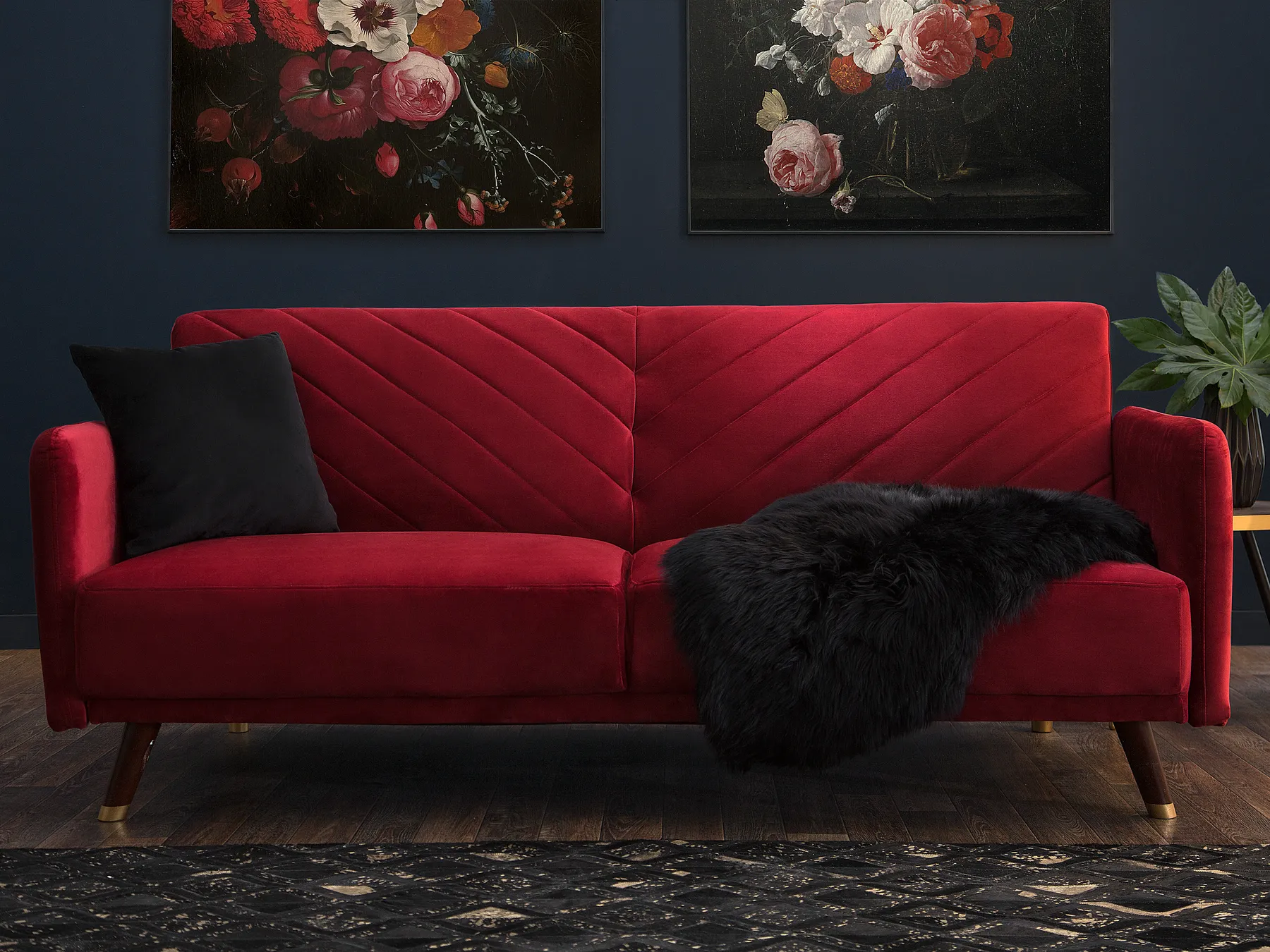 Bäddsoffa 3-sits SENJA Sammet Mörkröd_707267
