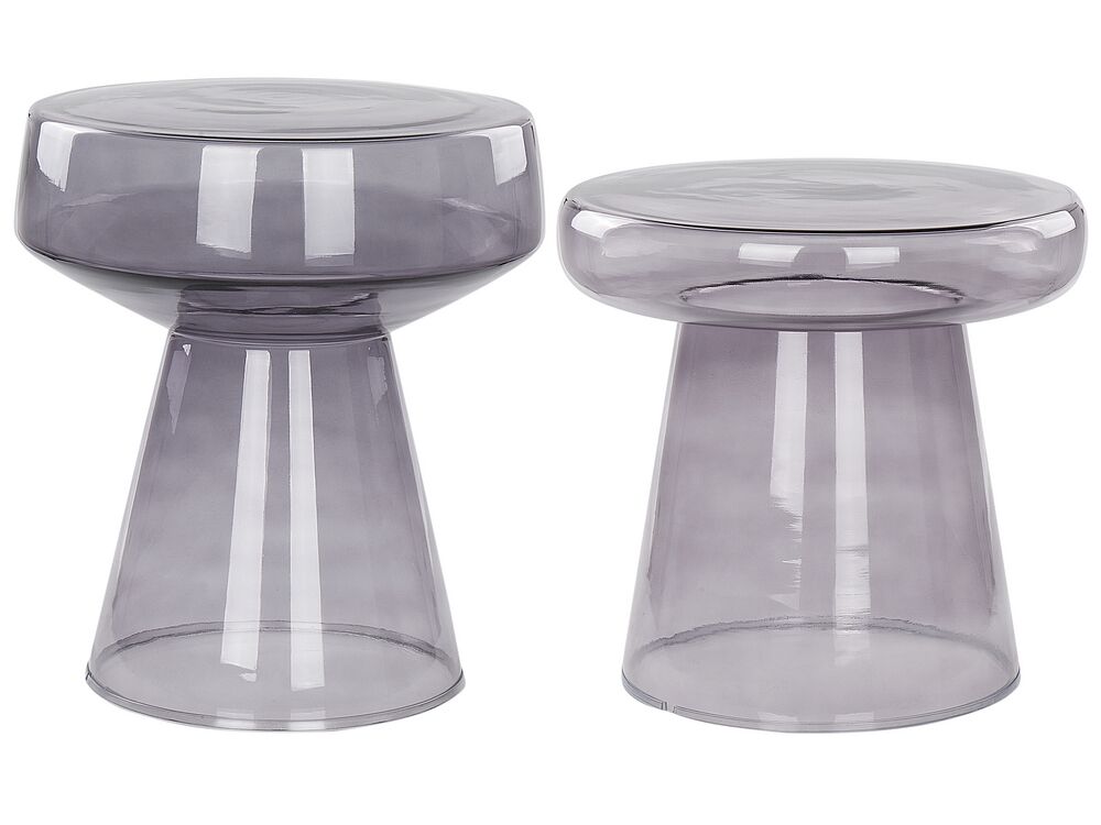 Set med 2 sidobord LAGUNA/CALDERA Glas Grå