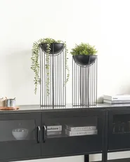 Set of 2 Elevated Plant Pots FICARIA 22 cm Metal Black_933793