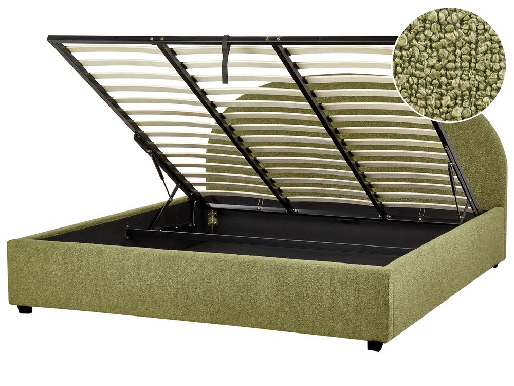 Ottoman Bed VAUCLUSE Boucle Olive Green 180 x 200 cm (EU Super King)