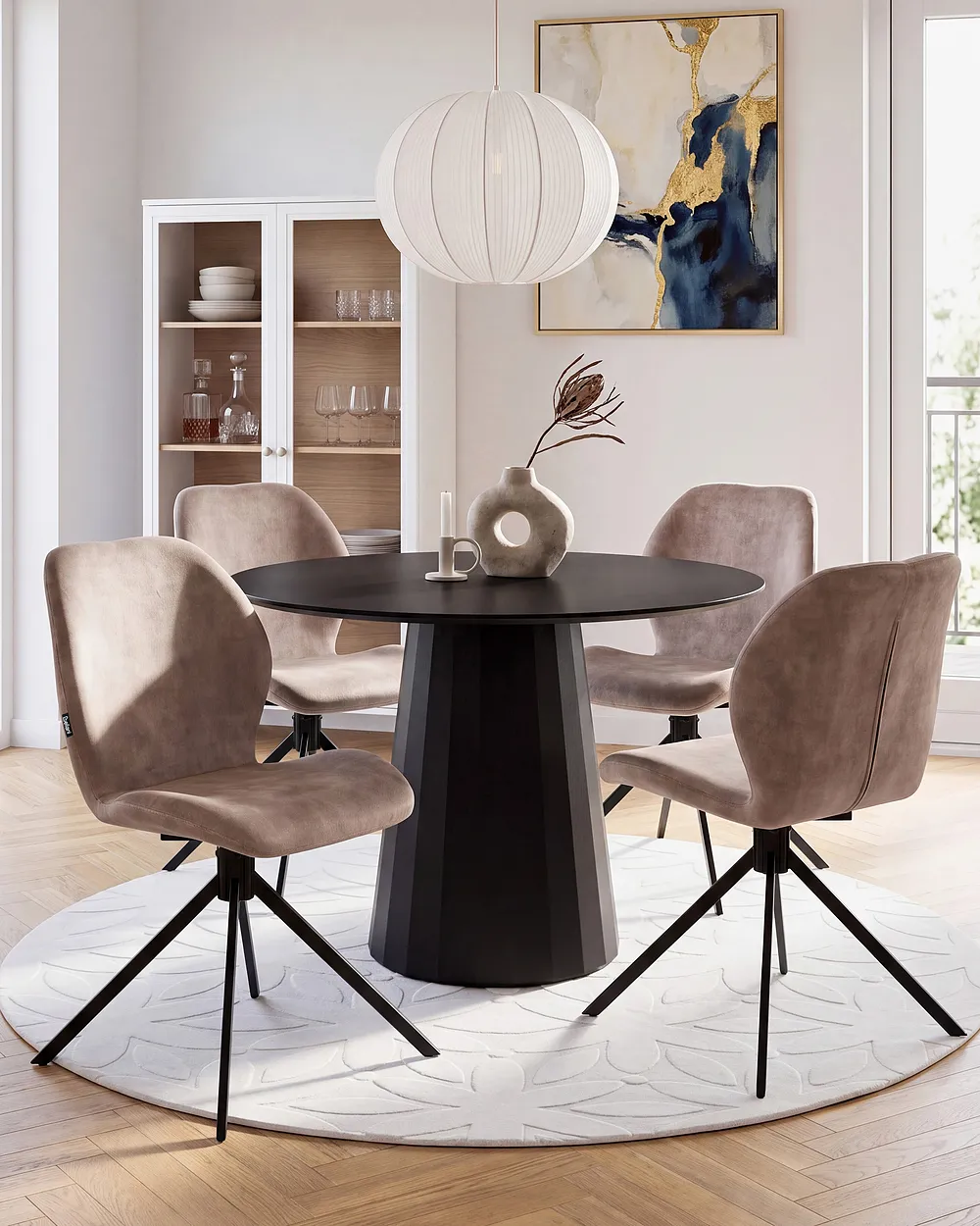 Set med 4 matstolar Vridbar MORRISON Sammet Beige_1155977