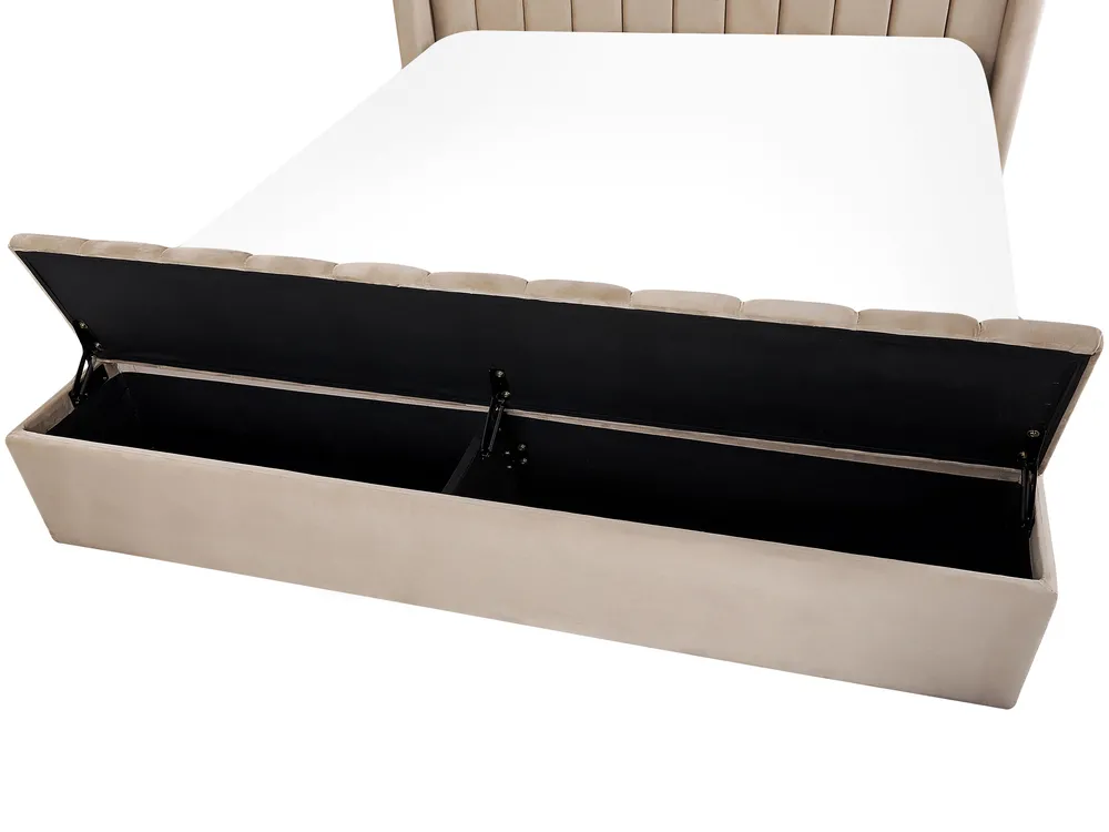 Bed with Storage Bench NOYERS Velvet Beige 180 x 200 cm (EU Super King)_834534