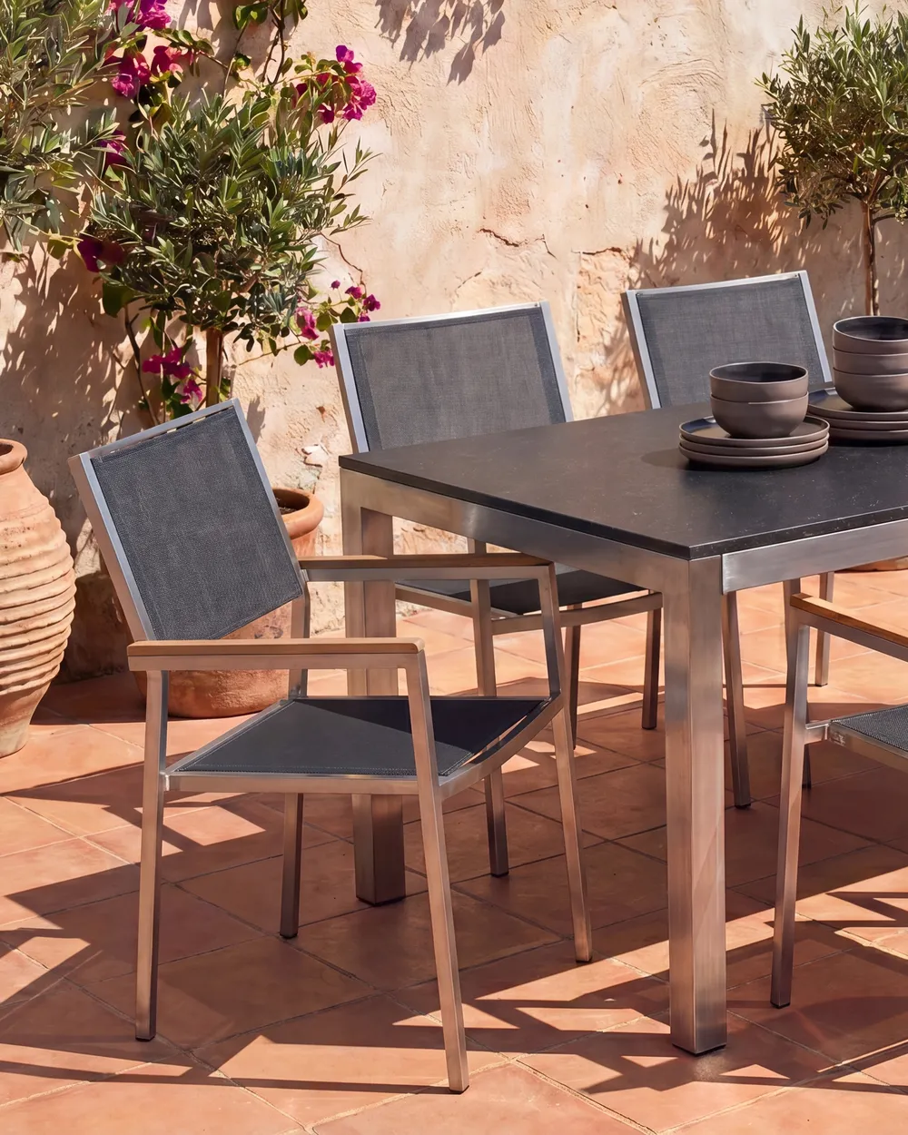 Set of 4 Garden Chairs GROSSETO Stainless Steel Black_818422