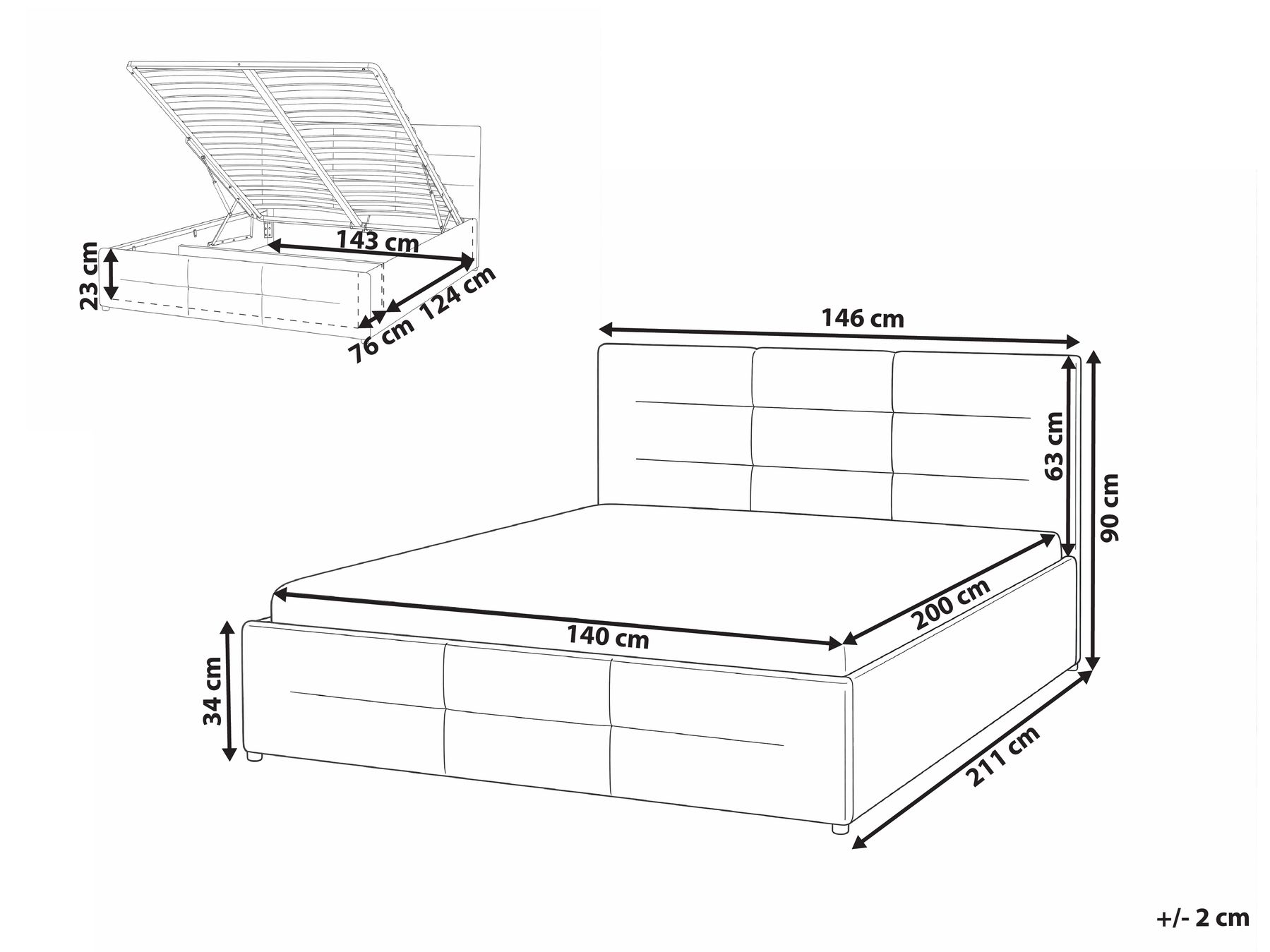 Säng med förvaring MASSOGNES Bouclé Off-White 140 x 200 cm_1030363