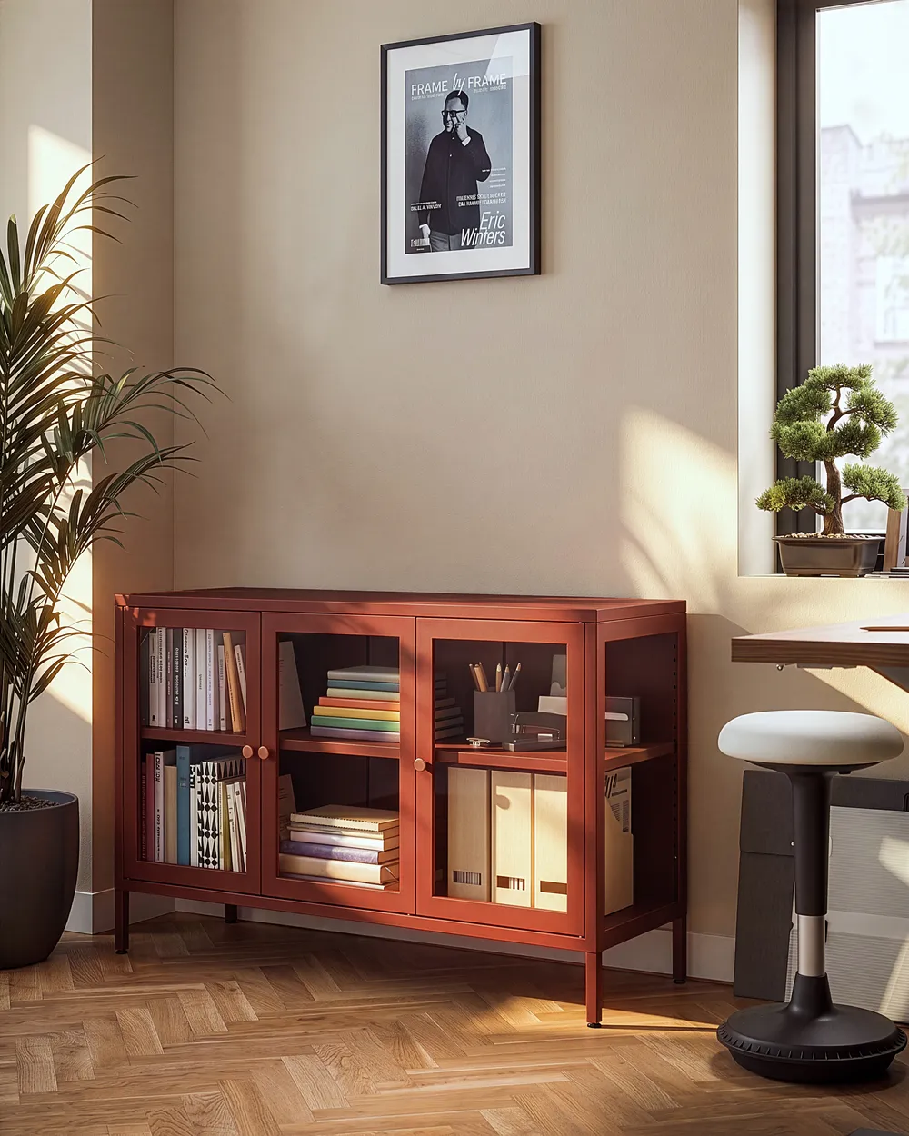 Glass Display Sideboard NEWPORT 115 cm Metal Golden Brown