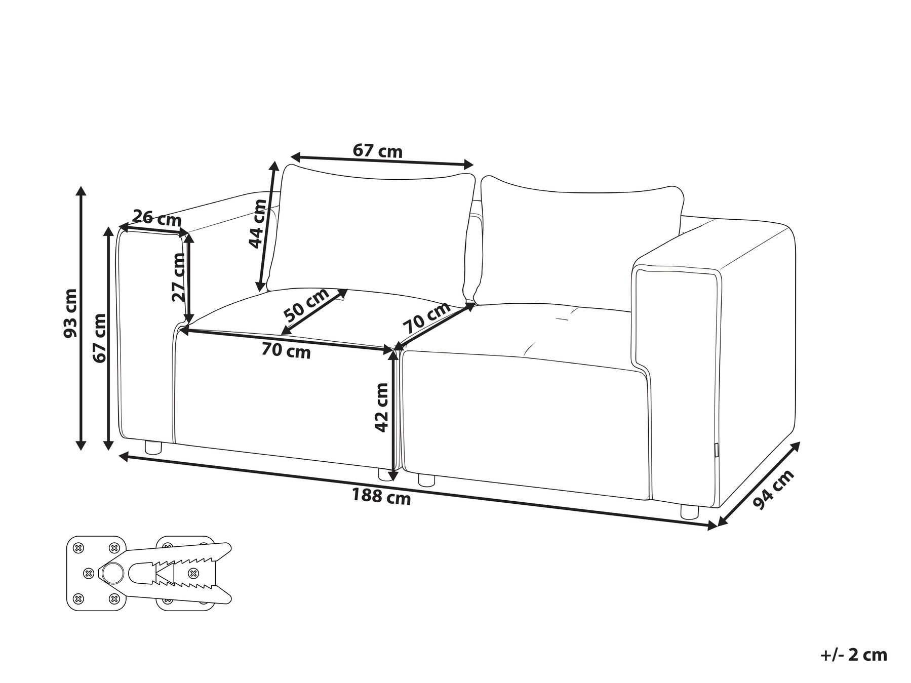 Modular Sofa 2 Seater AXEBO Boucle Beige_1076076