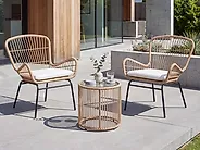 Bistro Set with Cushions LABICO PE Rattan Light Brown_1174956