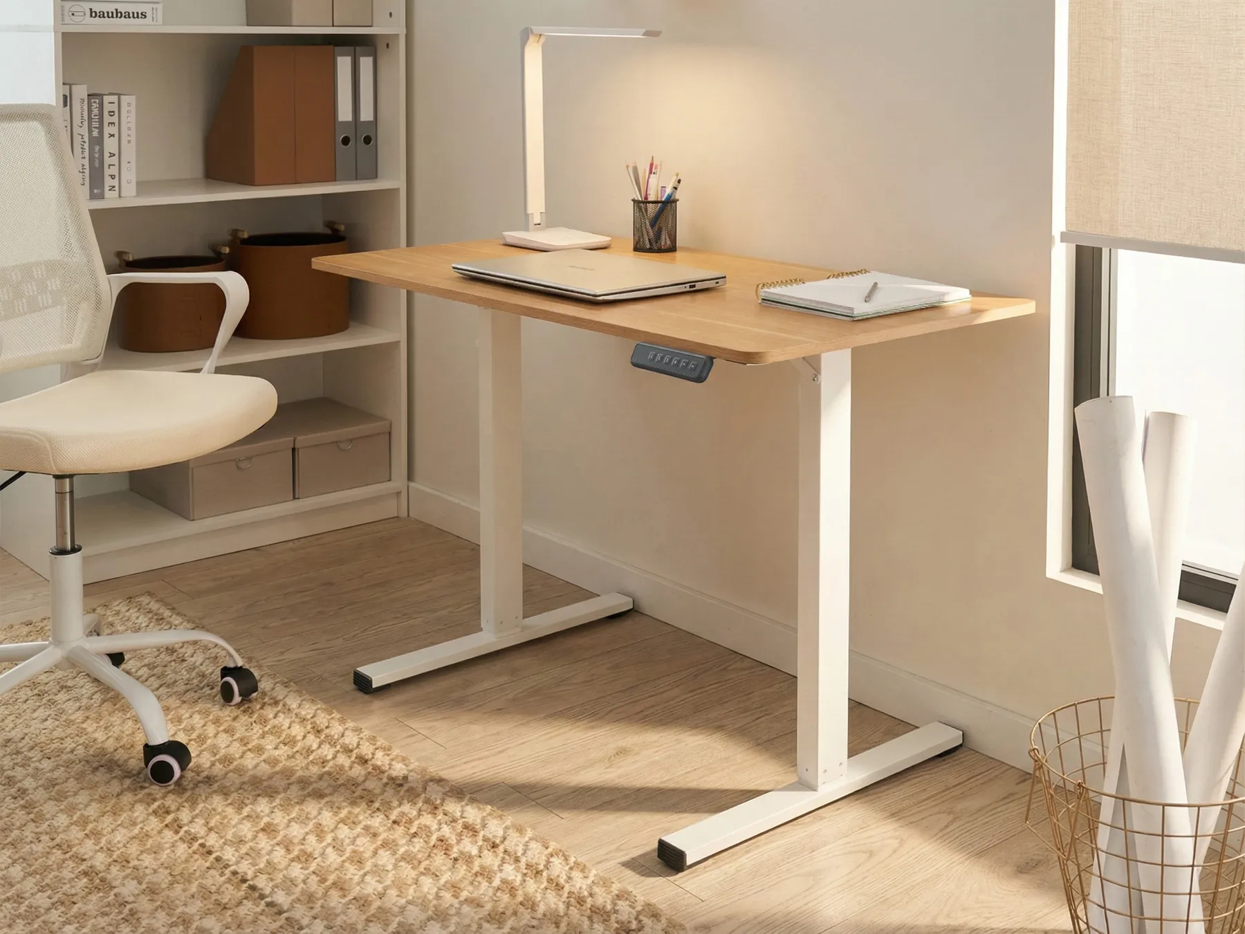 Electric Adjustable Standing Desk TAVARES 120 cm 60 cm Light Brown/ White_1047082