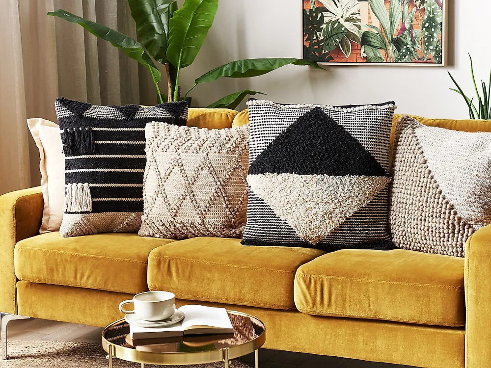 Throw Cushion KHORA 50 x 50 cm Cotton Black Geometric Pattern_1182635