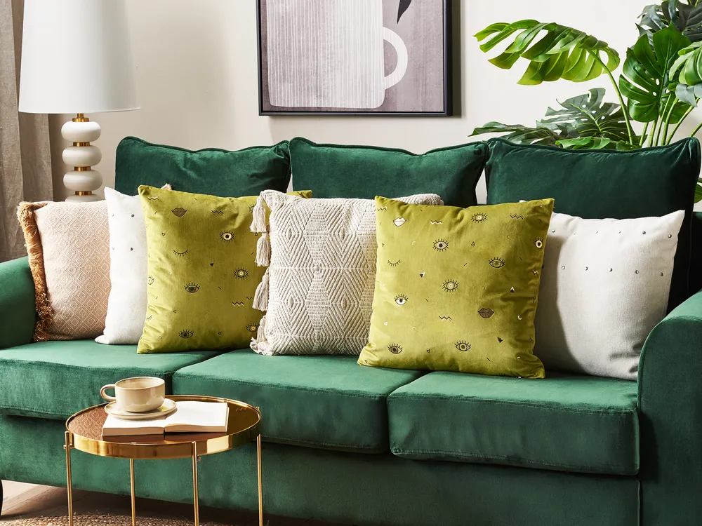 Set of 2 Decorative Cushions AEONIUM 45 x 45 cm Velvet Olive Green Abstract Pattern