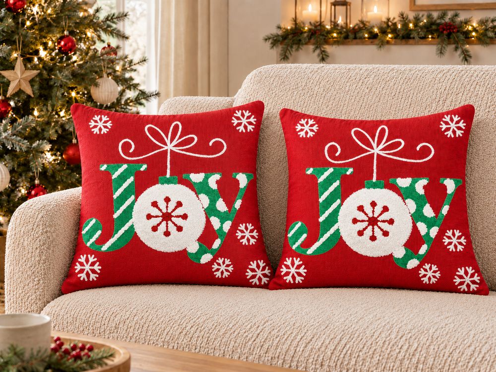 Set of 2 Decorative Cushions GINGERBREAD 45 x 45 cm Cotton Red Christmas Motif