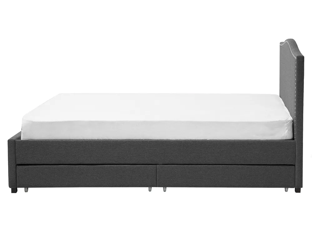 Bed with Storage Drawers MONTPELLIER Fabric Grey 160 x 200 cm (EU King Size) LED_708665