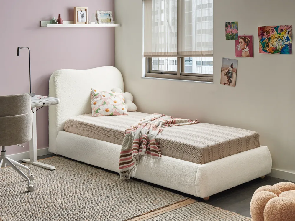 Boucle EU Single Size Ottoman Bed Off-White BLAGNAC