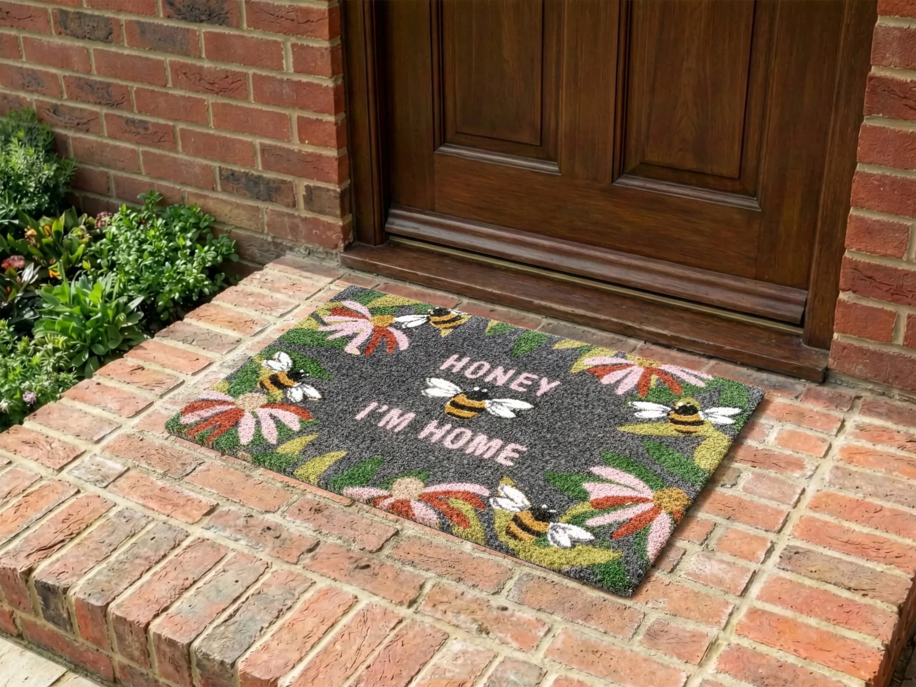 Doormat INIGOK Multicolour 50 x 80 cm Text Bee Coir_1051039