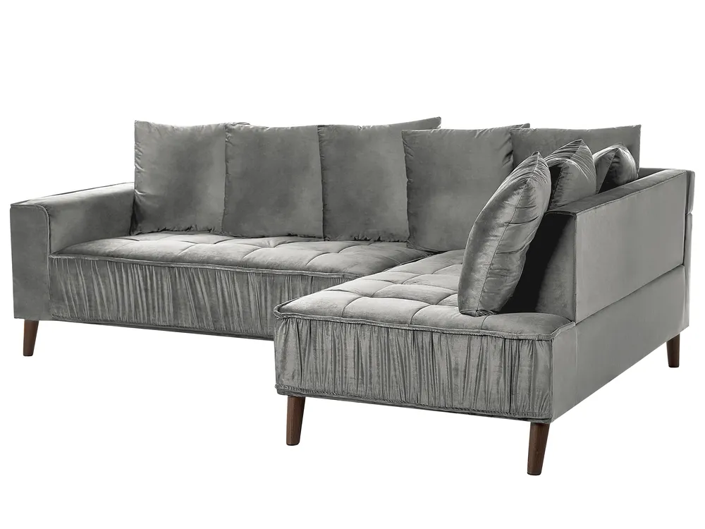 Corner Sofa 3 Seater GRENA Velvet Light Grey Left Hand_837250
