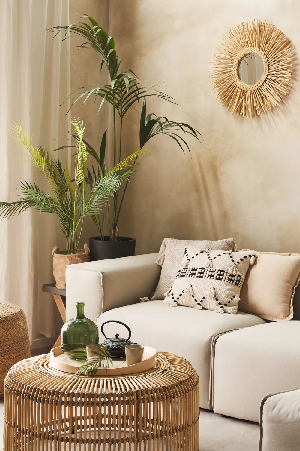 Coffee Table LIMNI Rattan Light Brown_833112