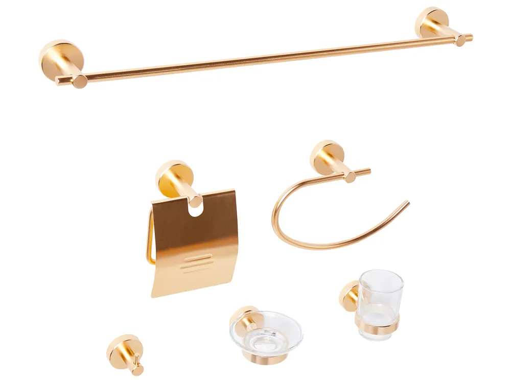 6-Piece Bathroom Hardware Set ZARUMA with Towel Bars and Hooks Gold